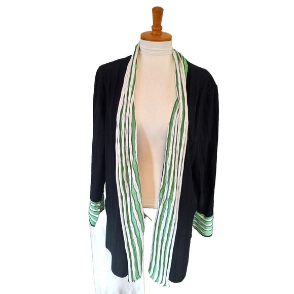 Ming Wang Black Open Front Cardigan with Green/White Trim Size 2X NEW WITH TAGS - Picture 2 of 8